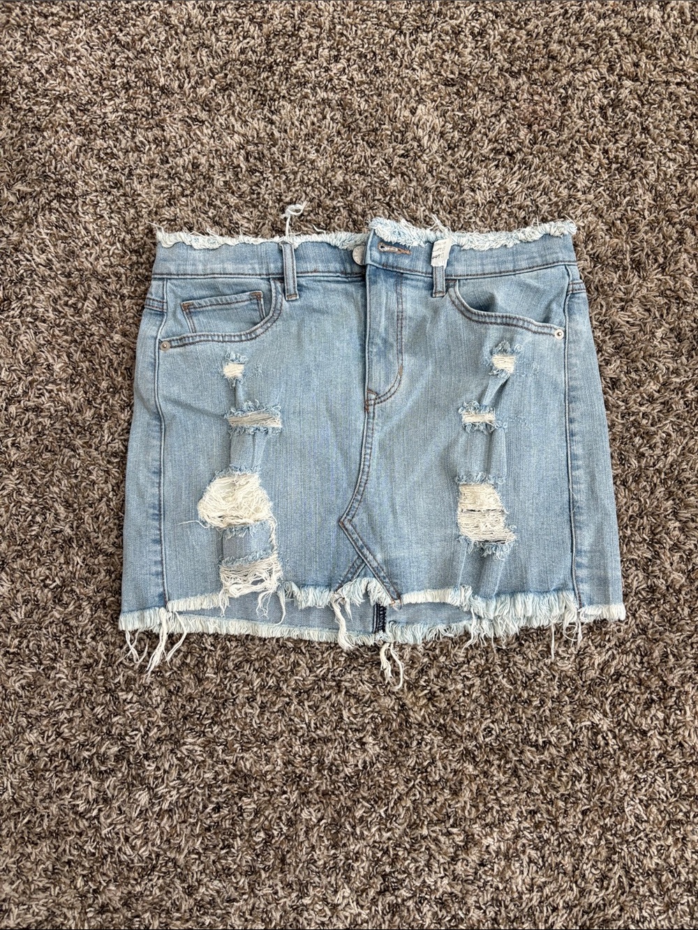 Express Light Blue Distressed Denim Mini Skirt